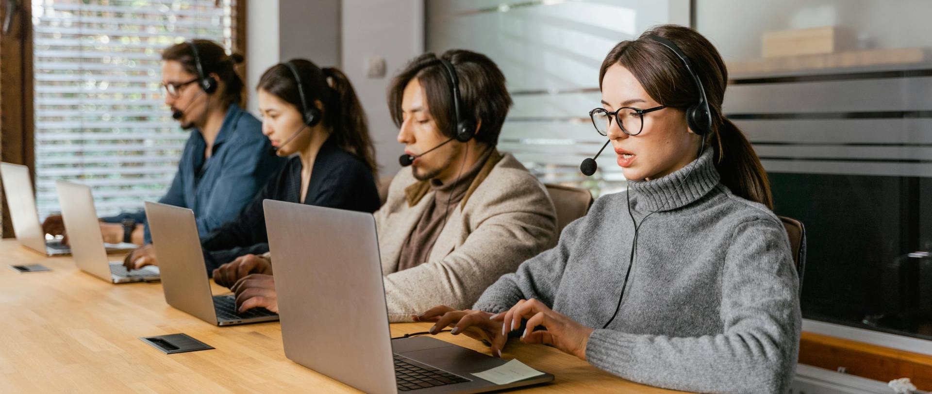 A technical support team taking calls